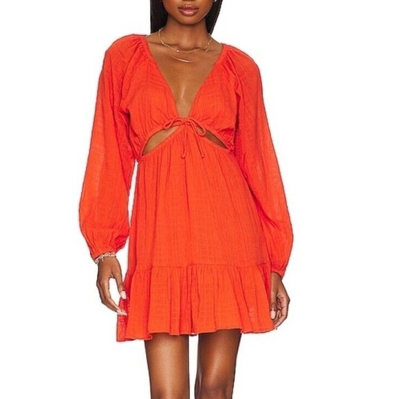 L* Space Feelin Fine Coverup Dress Medium M Cutout Poppy Orange - Picture 5 of 5